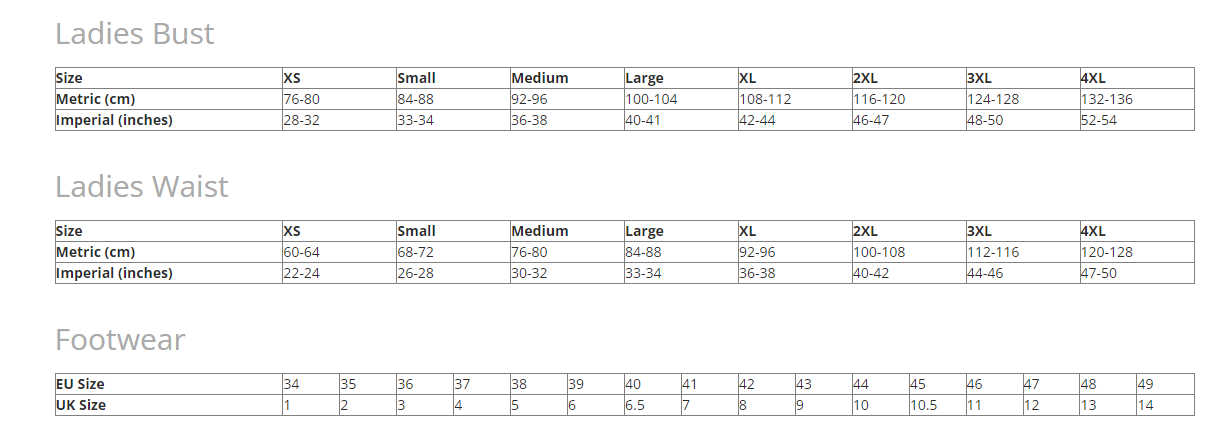 women size chart